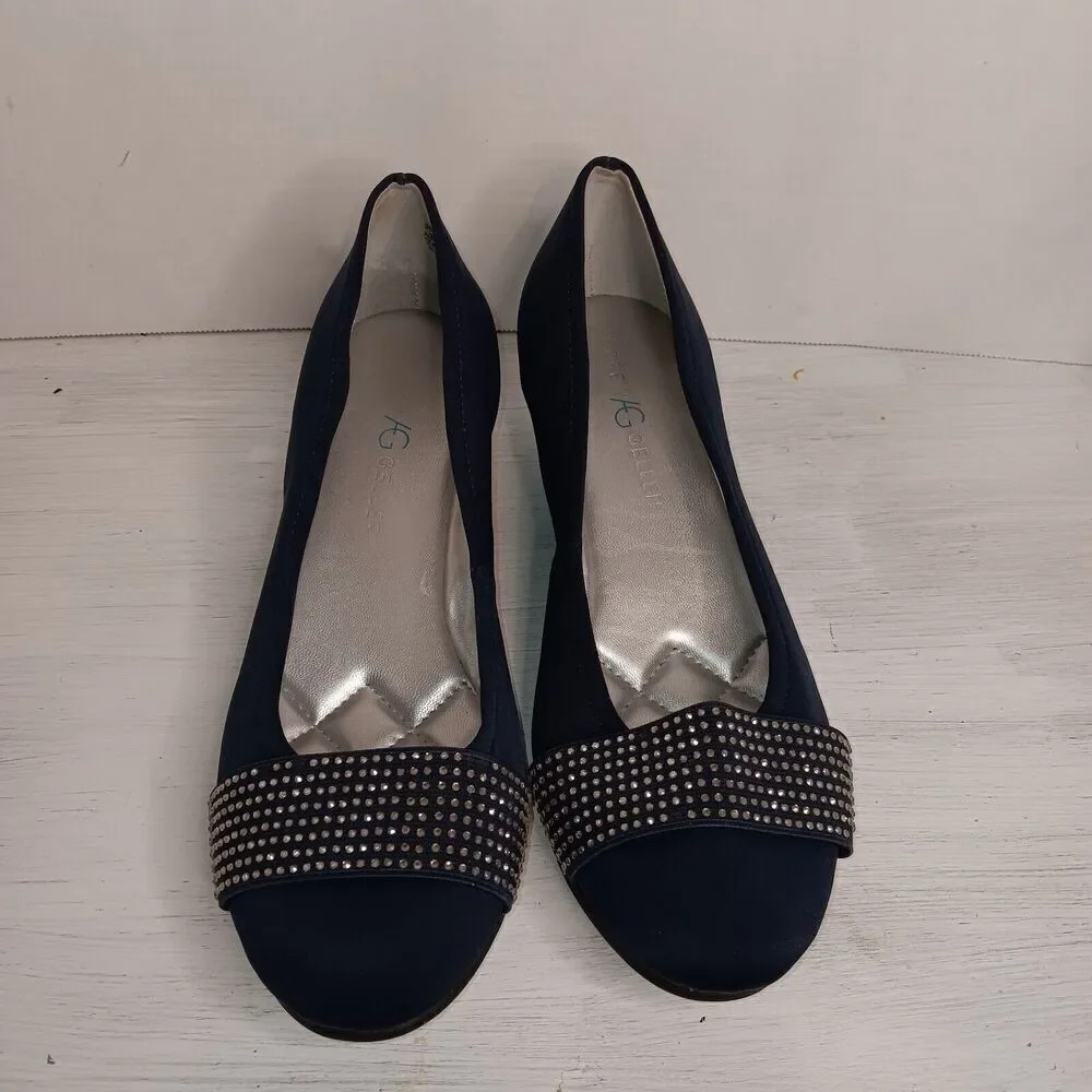 Andrew Geller Women's Senona Rhinestones Wedge Blue Size 9M